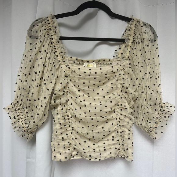 Maeve Short-Sleeve Mesh Ruched Top - Picture 4 of 12